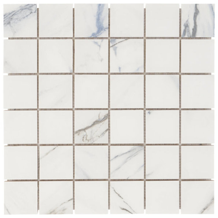Calacatta Indigo 2" x 2" Porcelain Grid Mosaic Tile Sheet
