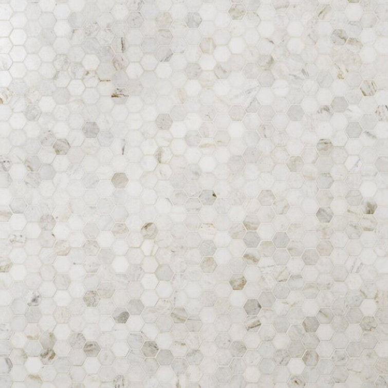 Frost White Polished Marble Hexagon Mosaic Tile 12" x 12"