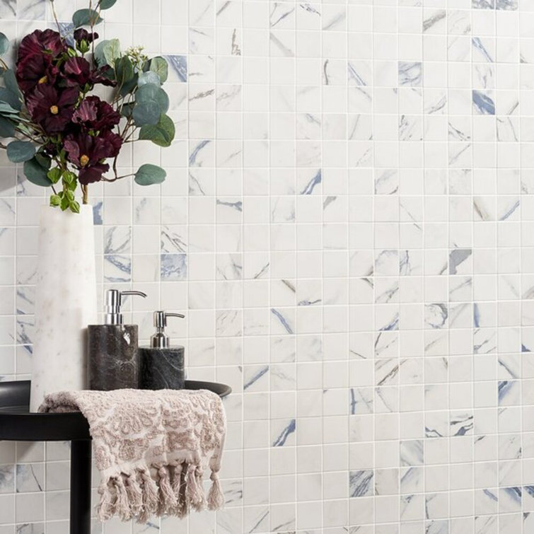 Calacatta Indigo 2" x 2" Porcelain Grid Mosaic Tile Sheet