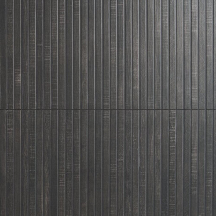 Black Ribbed Porcelain Large Format Wall Tile 24x48