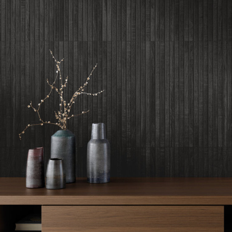 Black Ribbed Porcelain Large Format Wall Tile 24x48