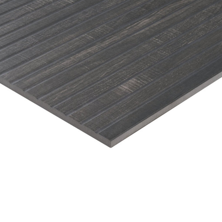 Black Ribbed Porcelain Large Format Wall Tile 24x48