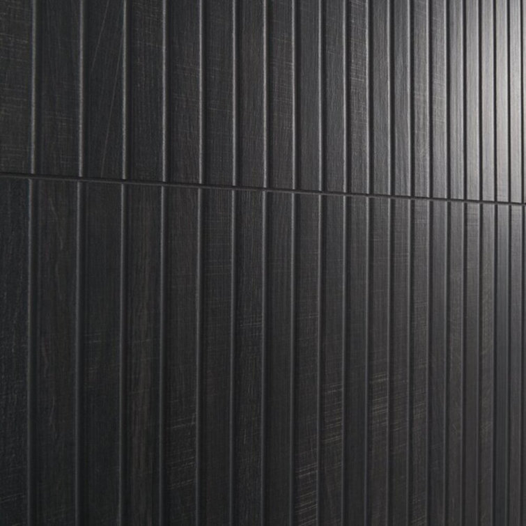 Black Ribbed Porcelain Large Format Wall Tile 24x48