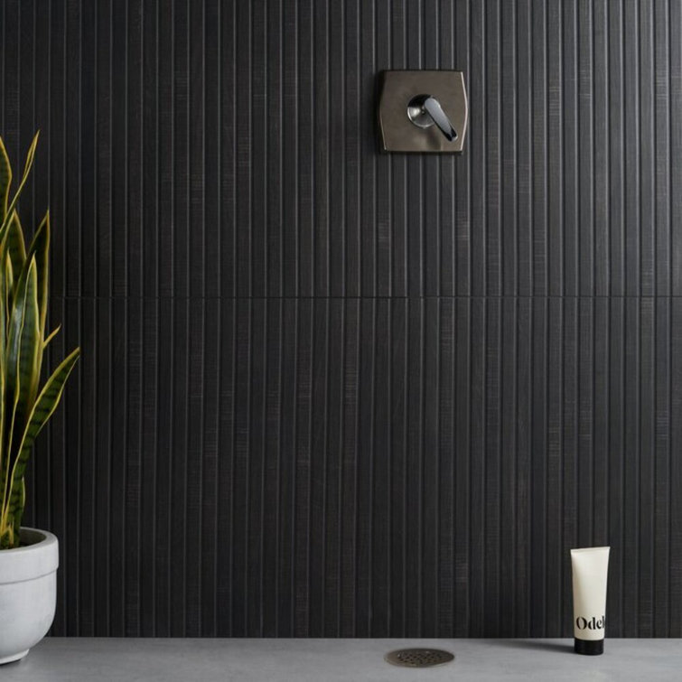 Black Ribbed Porcelain Large Format Wall Tile 24x48