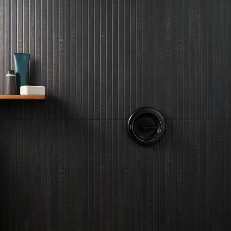 Black Ribbed Porcelain Large Format Wall Tile 24x48