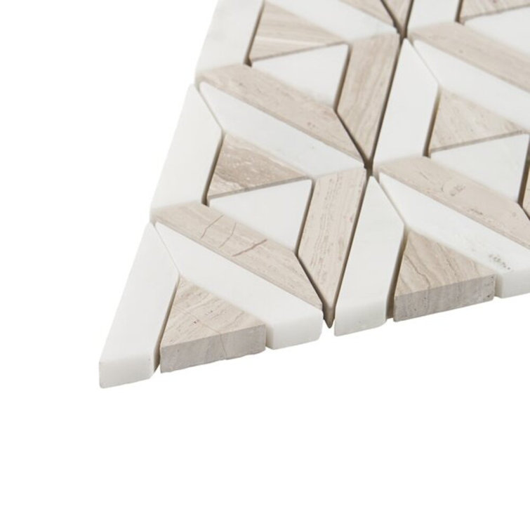 Wooden Beige and White Geometric Marble Mosaic Tile Sheet