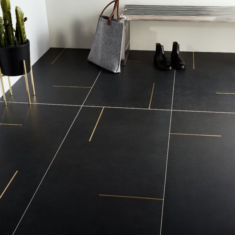 Stria Bar Black Porcelain Large Format Tile with Brass Inlay
