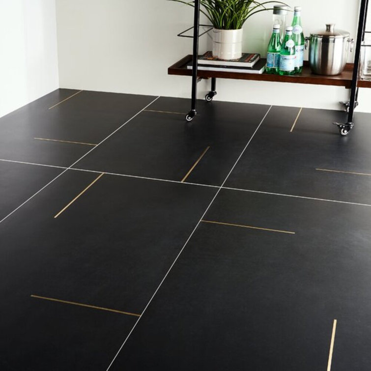 Stria Bar Black Porcelain Large Format Tile with Brass Inlay