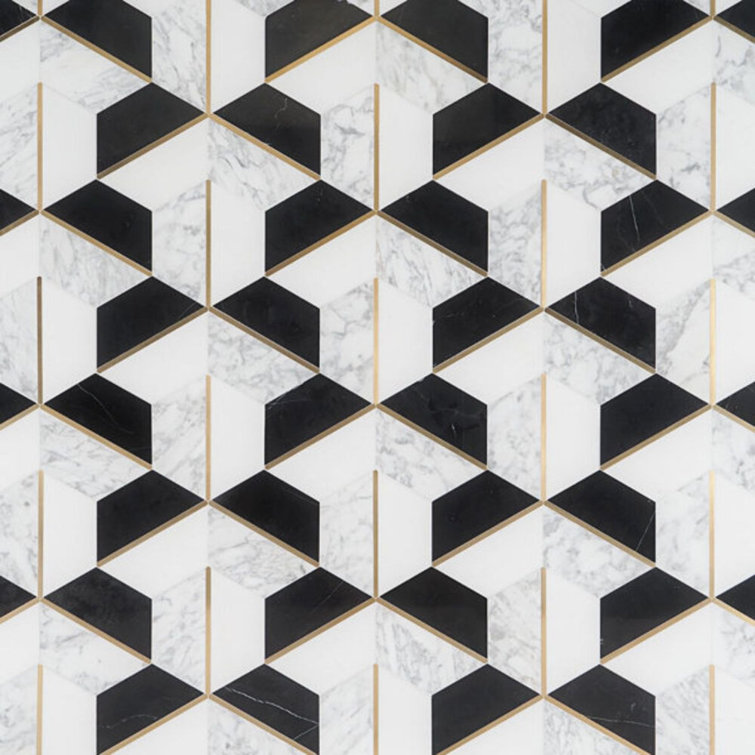 Millenium Nero Polished Marble and Brass Hexagon Mosaic Tile