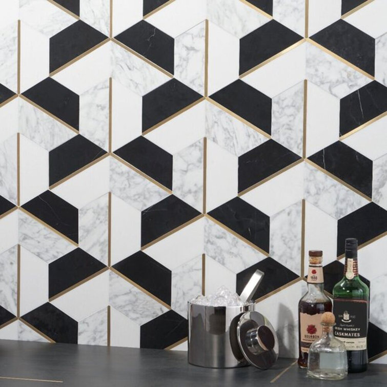 Millenium Nero Polished Marble and Brass Hexagon Mosaic Tile