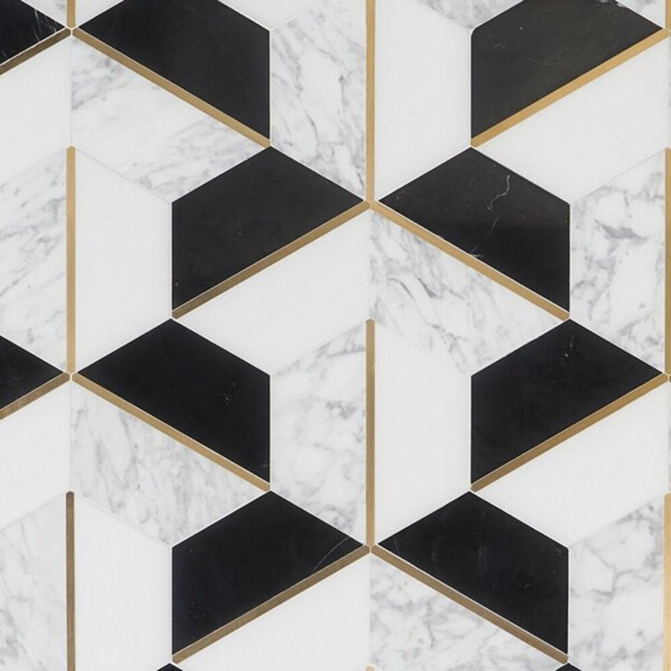 Millenium Nero Polished Marble and Brass Hexagon Mosaic Tile