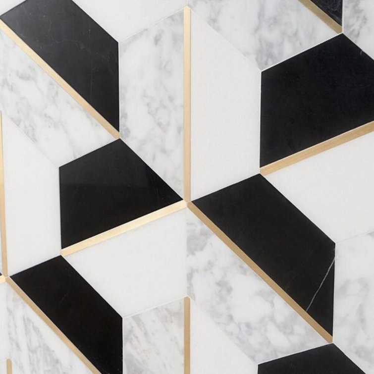 Millenium Nero Polished Marble and Brass Hexagon Mosaic Tile