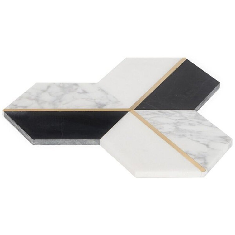 Millenium Nero Polished Marble and Brass Hexagon Mosaic Tile