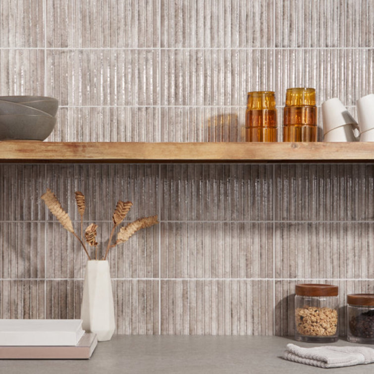 Hills Gray Glossy Ceramic Fluted Subway Wall Tile 6-in x 12-in