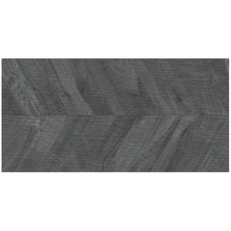 Auburn Chevron 24x48 Matte Black Porcelain Floor and Wall Tile