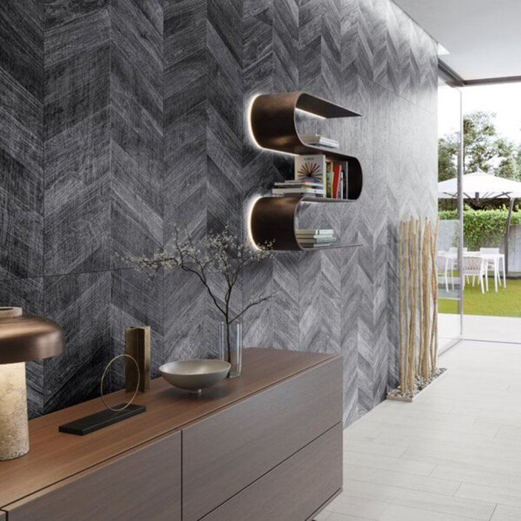 Auburn Chevron 24x48 Matte Black Porcelain Floor and Wall Tile