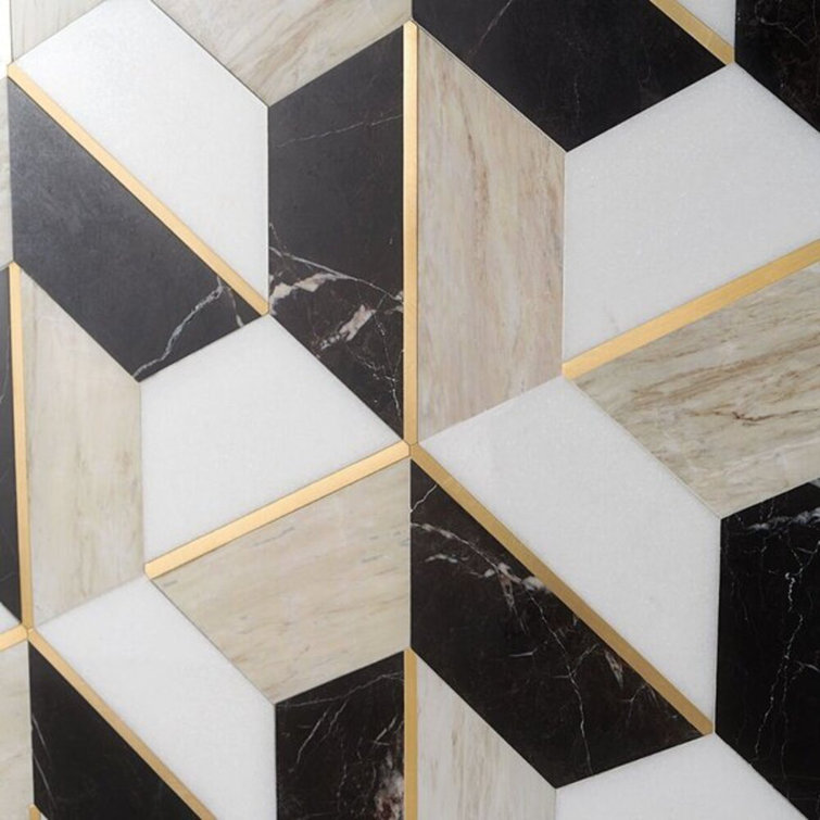 Saint Laurent Polished Marble and Brass Hexagonal Mosaic Tile