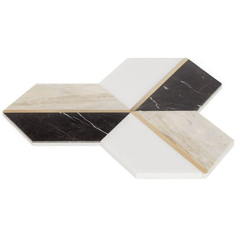 Saint Laurent Polished Marble and Brass Hexagonal Mosaic Tile