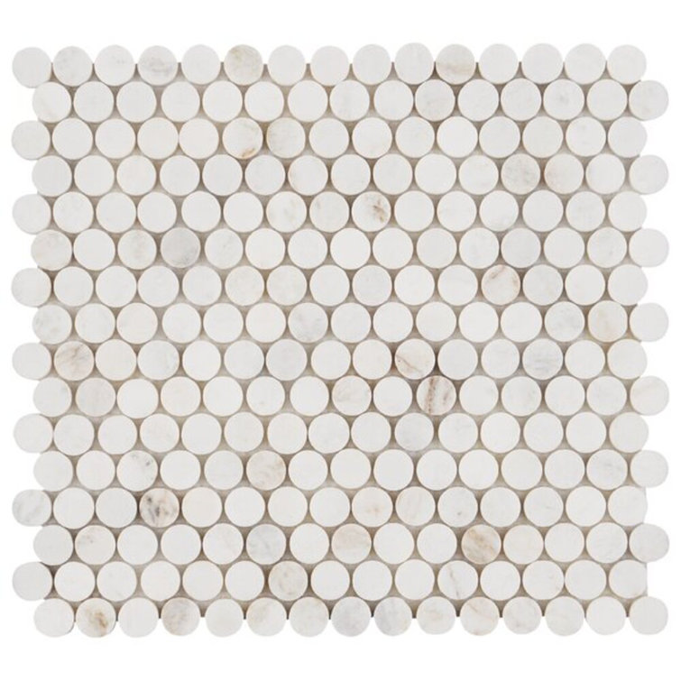 Polar White Penny Round Polished Marble Mosaic Tile