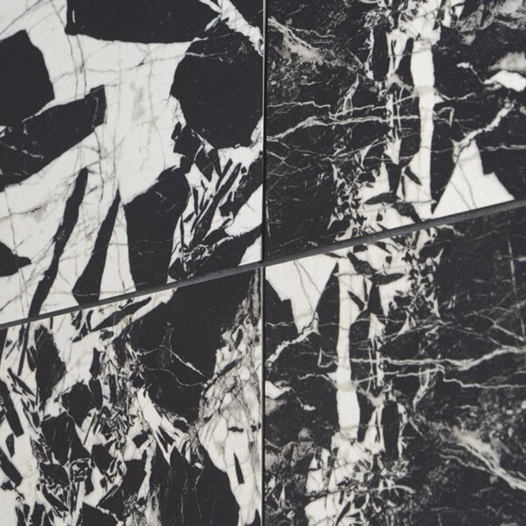 Kasama 30" x 30" Matte Black and White Porcelain Marble Look Tile