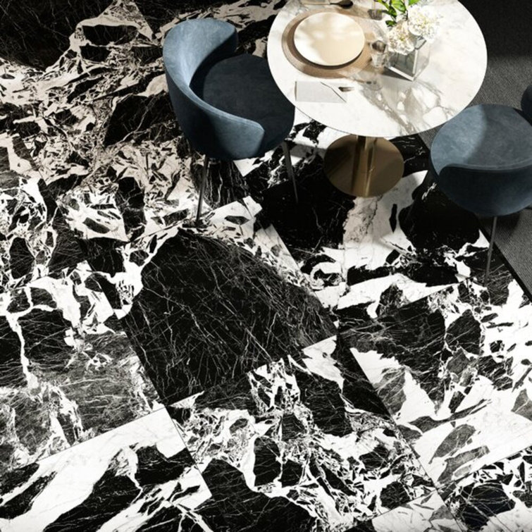Kasama 30" x 30" Matte Black and White Porcelain Marble Look Tile