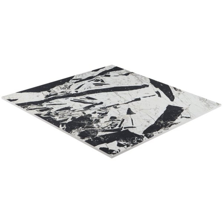 Kasama 30" x 30" Matte Black and White Porcelain Marble Look Tile