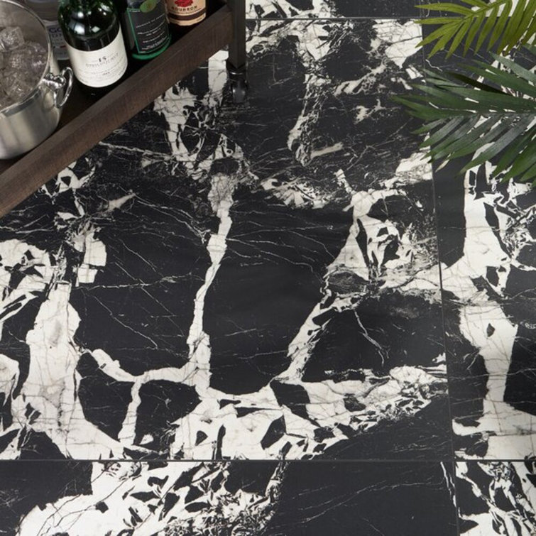 Kasama 30" x 30" Matte Black and White Porcelain Marble Look Tile