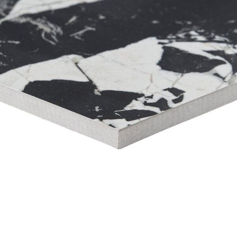 Kasama 30" x 30" Matte Black and White Porcelain Marble Look Tile