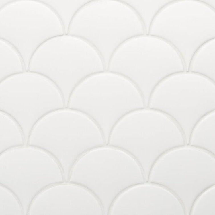 Tidewater Matte White Fish Scale Ceramic Wall Tile - 2" x 5"
