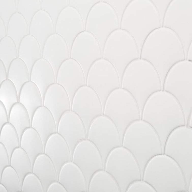 Tidewater Matte White Fish Scale Ceramic Wall Tile - 2" x 5"