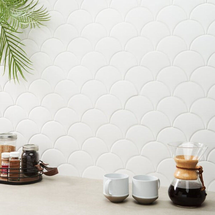 Tidewater Matte White Fish Scale Ceramic Wall Tile - 2" x 5"