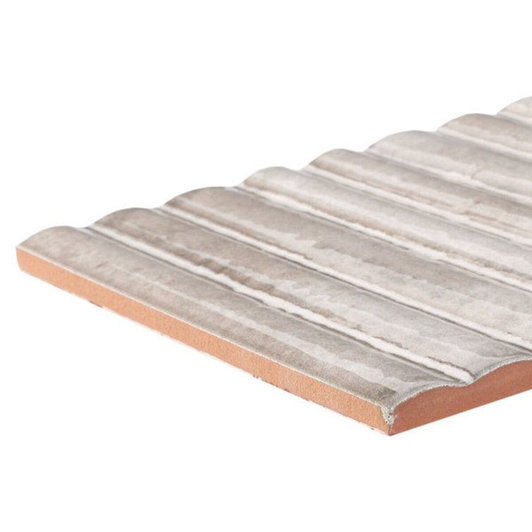 Hills Gray Glossy Ceramic Fluted Subway Wall Tile 6-in x 12-in