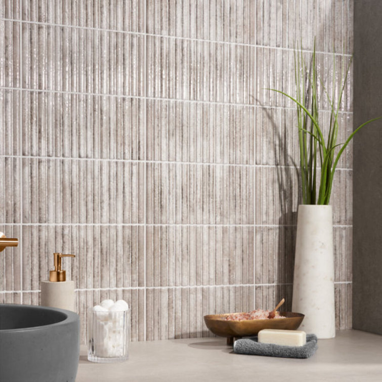 Hills Gray Glossy Ceramic Fluted Subway Wall Tile 6-in x 12-in