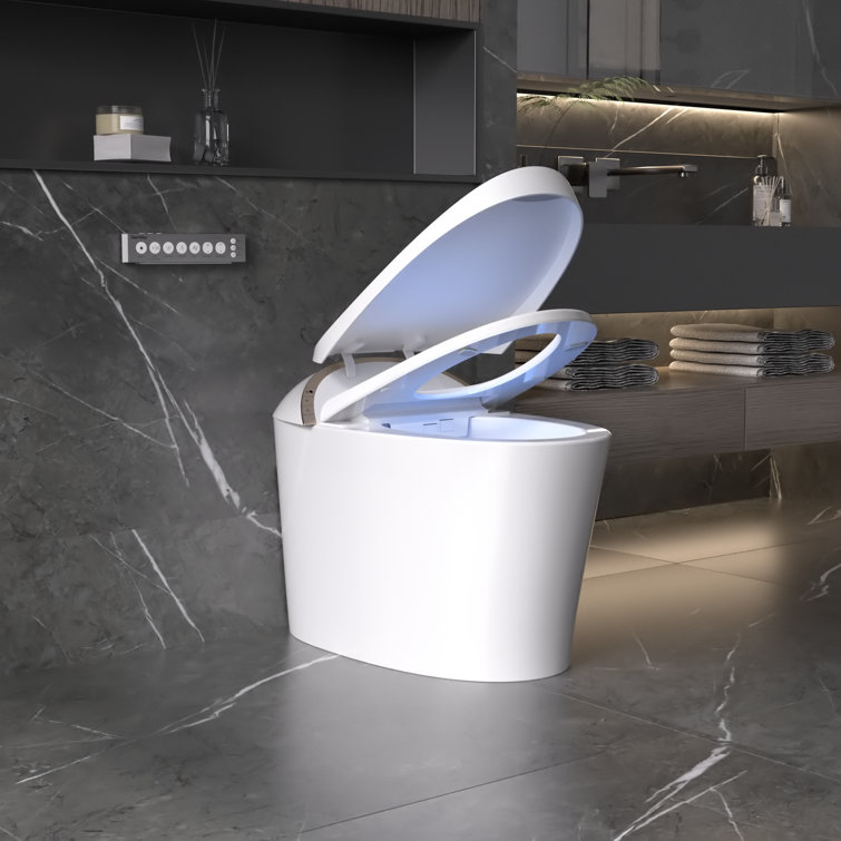 White Elongated Smart Bidet Toilet with Heated Seat and Wireless Remote