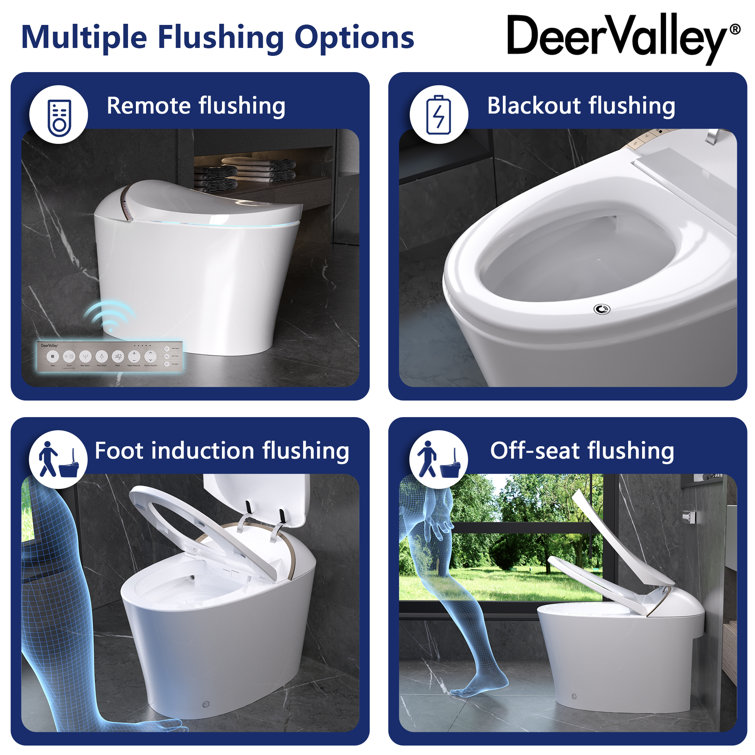 White Elongated Smart Bidet Toilet with Heated Seat and Wireless Remote