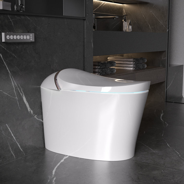 White Elongated Smart Bidet Toilet with Heated Seat and Wireless Remote