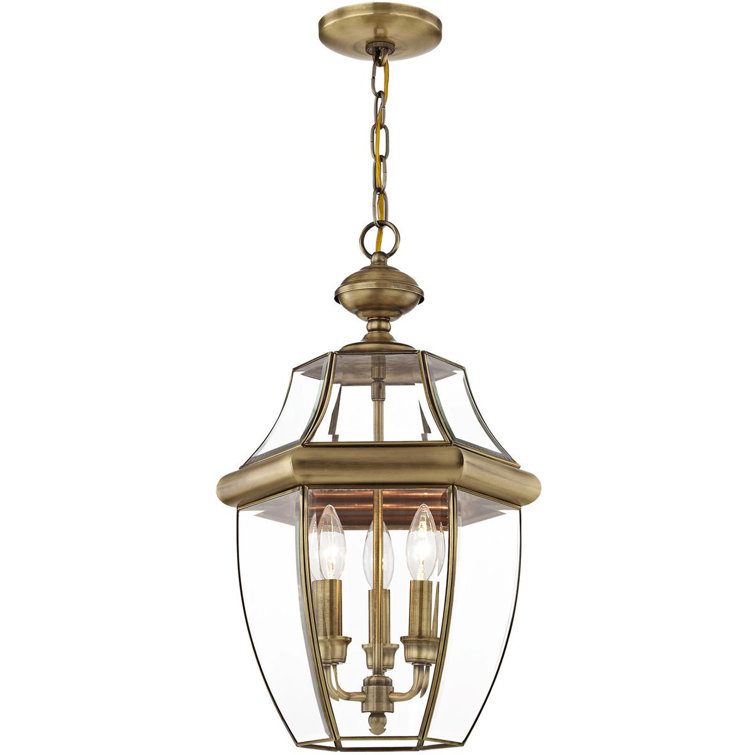Monterey Antique Brass 3-Light Outdoor Pendant with Clear Beveled Glass