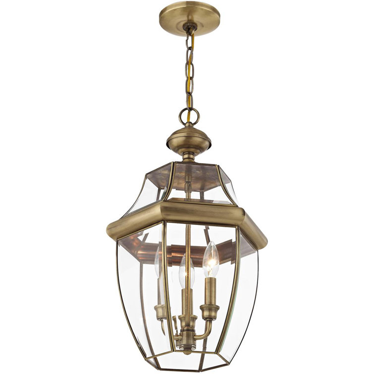 Monterey Antique Brass 3-Light Outdoor Pendant with Clear Beveled Glass