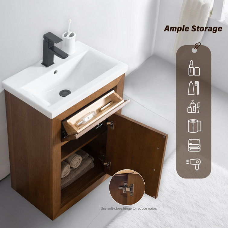 20'' Tan Freestanding Single Bathroom Vanity with Ceramic Top