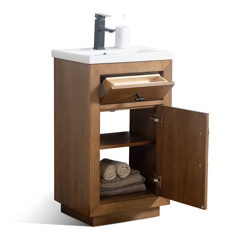 20'' Tan Freestanding Single Bathroom Vanity with Ceramic Top