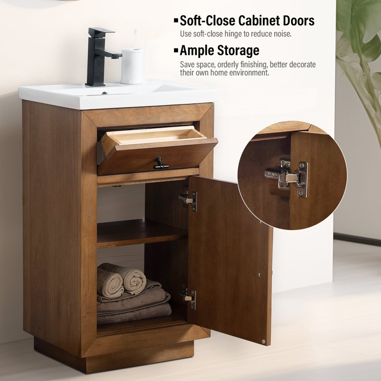20'' Tan Freestanding Single Bathroom Vanity with Ceramic Top