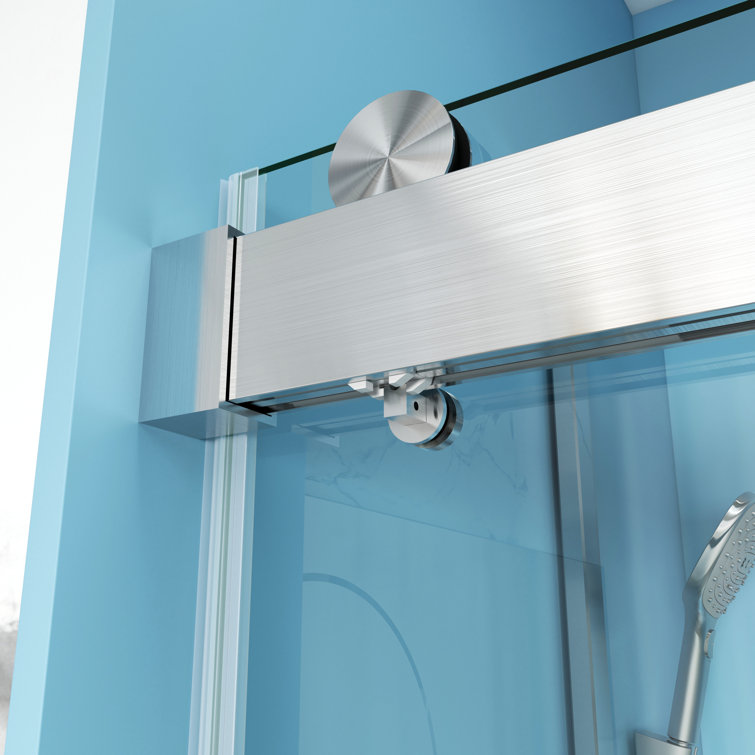 72" Brushed Nickel Frameless Double Sliding Shower Door with Clear Glass
