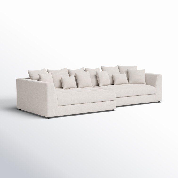 Beige Cotton Blend Two Piece Sectional Sofa with Track Arms
