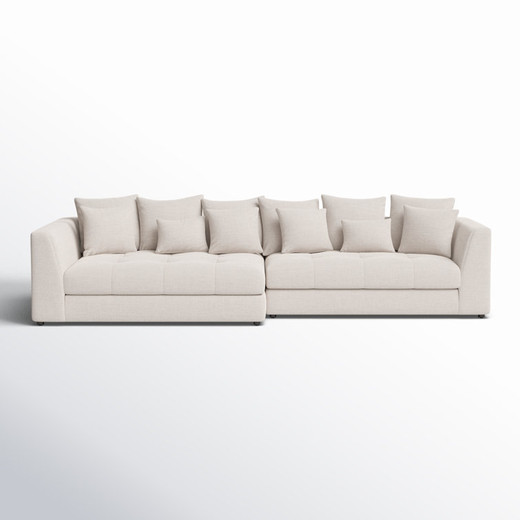 Beige Cotton Blend Two Piece Sectional Sofa with Track Arms