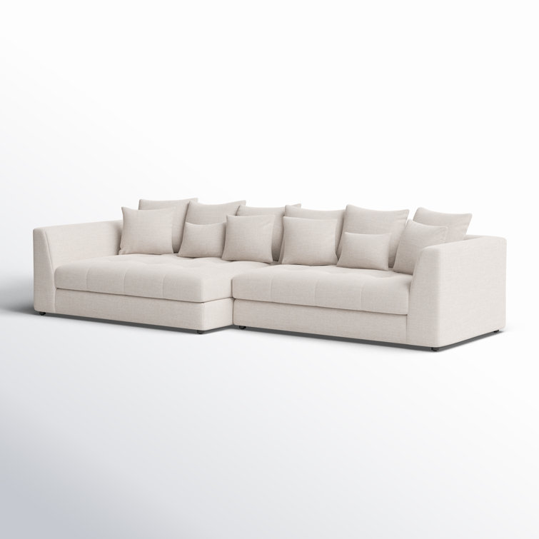 Beige Cotton Blend Two Piece Sectional Sofa with Track Arms