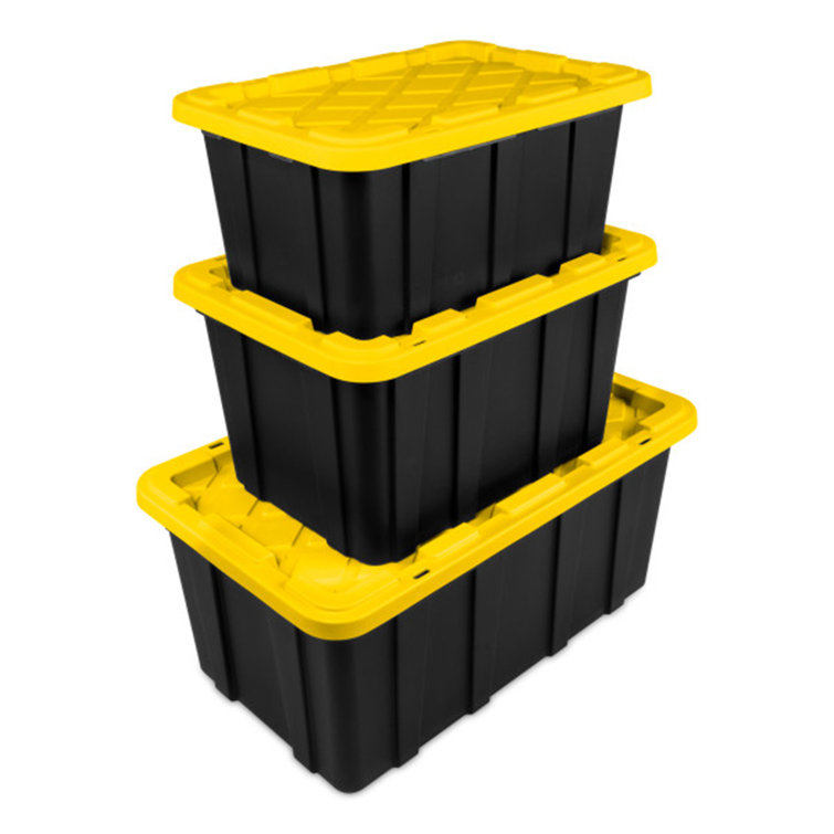 Sterilite 17 Gallon Black and Yellow Stackable Plastic Storage Totes, 6 Pack