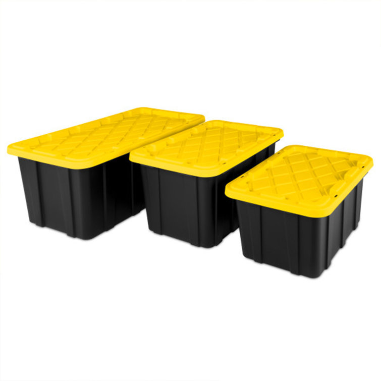 Sterilite 17 Gallon Black and Yellow Stackable Plastic Storage Totes, 6 Pack