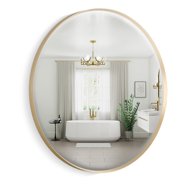 Transitional 28" Round Vanity Mirror in Moderne Brushed Gold