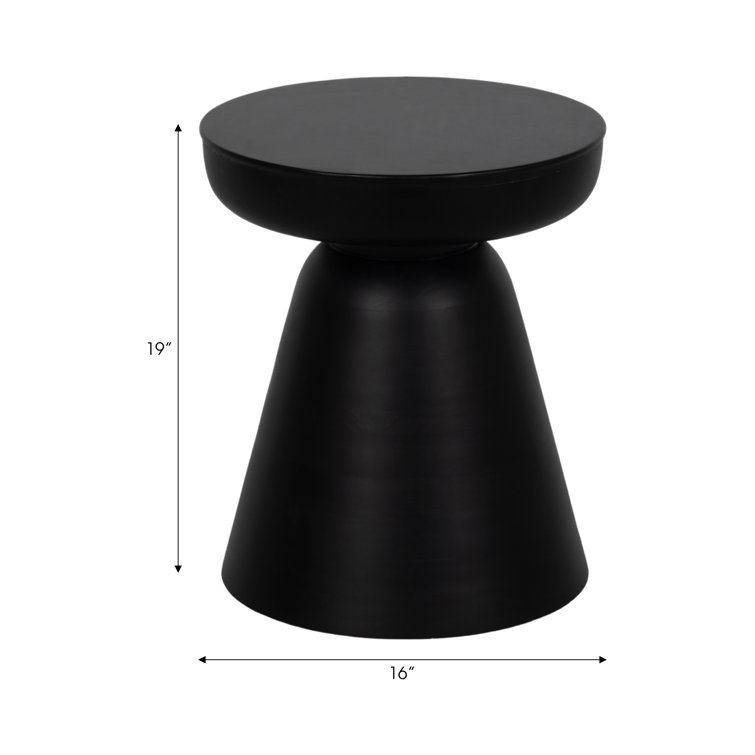 Smooth Black Acacia Wood Drum Base Side Table