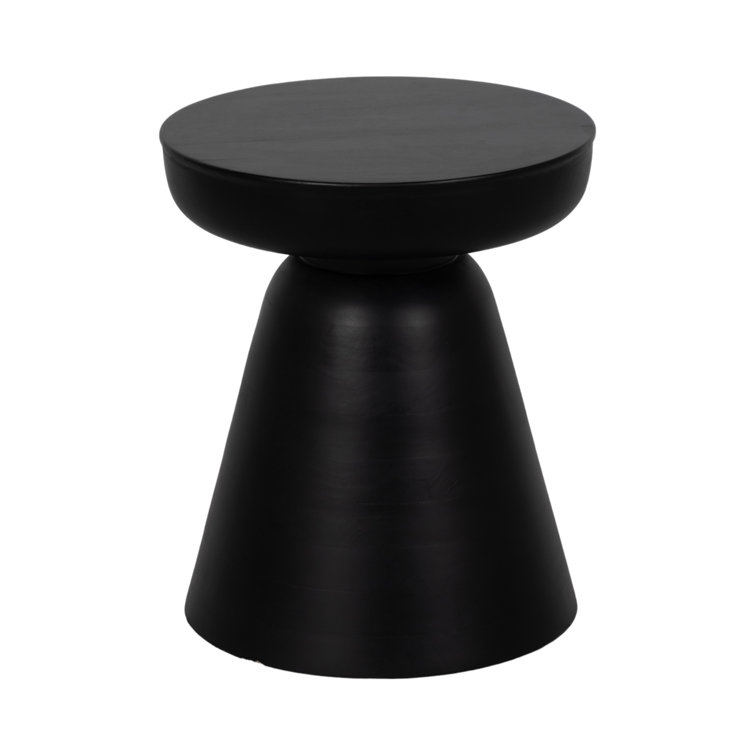 Smooth Black Acacia Wood Drum Base Side Table